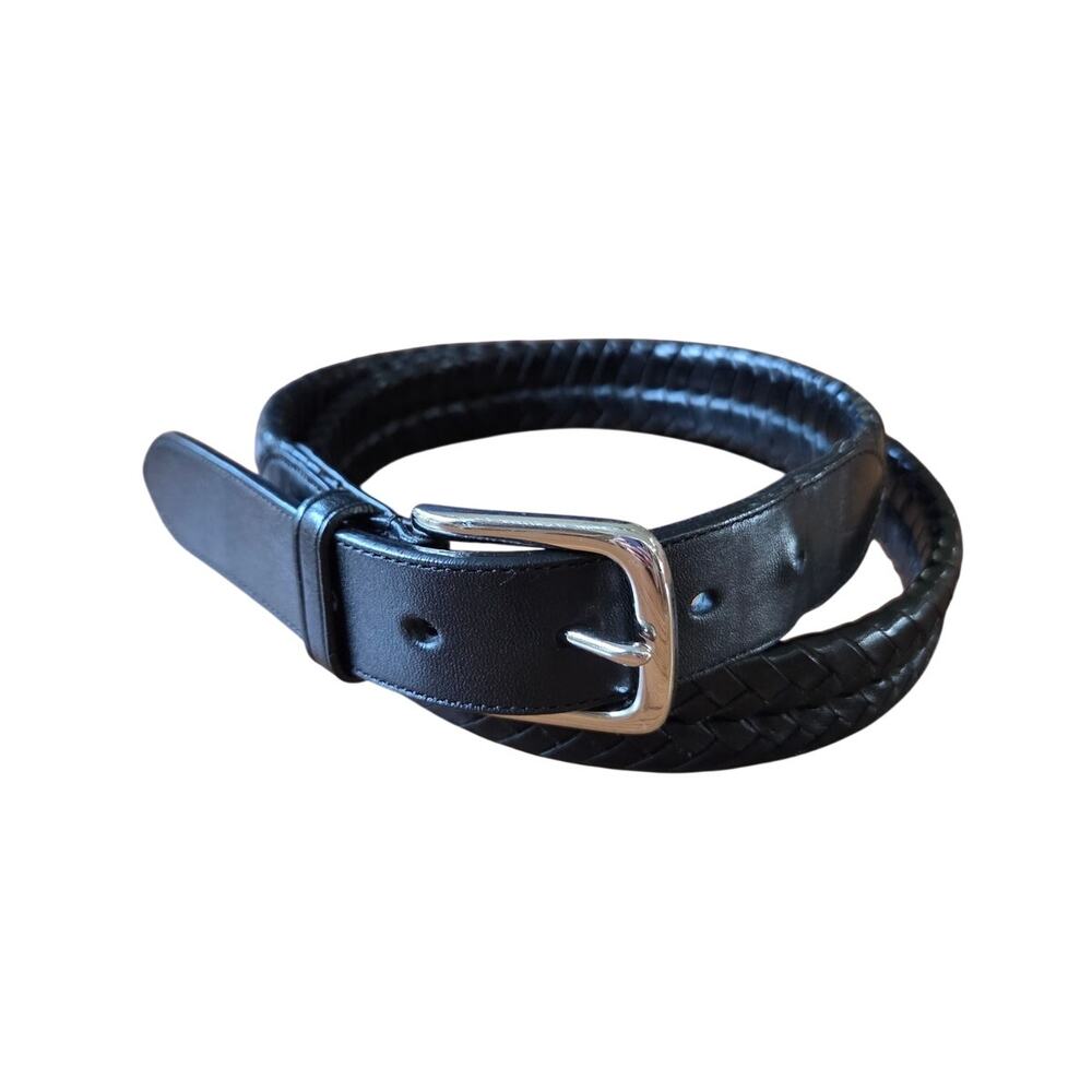 coach braided belt vtg black leather silver buckle 1" wide quite luxury 38